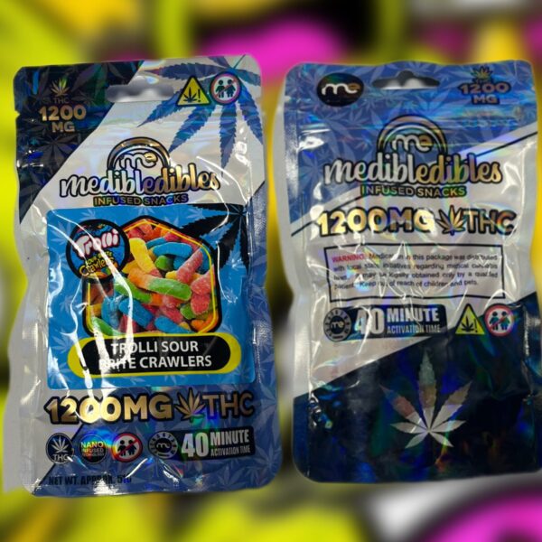 THC Fruit Chews - Medibles 1200 MG Trolli Sour Brite Crawlers Minis