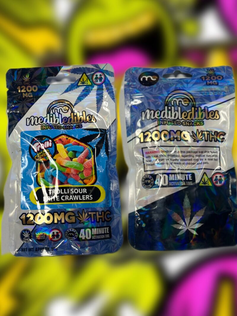 THC Fruit Chews - Medibles 1200 MG Trolli Sour Brite Crawlers Minis