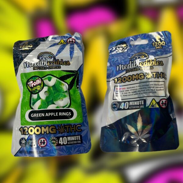 THC Fruit Chews - Medibles 1200MG Per Green Apple Rings